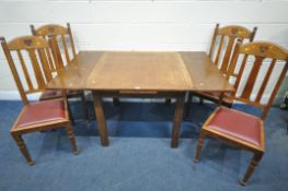 A 20TH CENTURY OAK DRAW LEAF DINING TABLE, extended length 153cm x 92cm squared x height 76cm, along