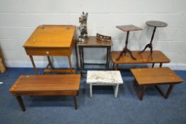 A VARIETY OF OCCASIONAL FURNITURE, to include a beech desk, with a hinged lid, on later pine legs,
