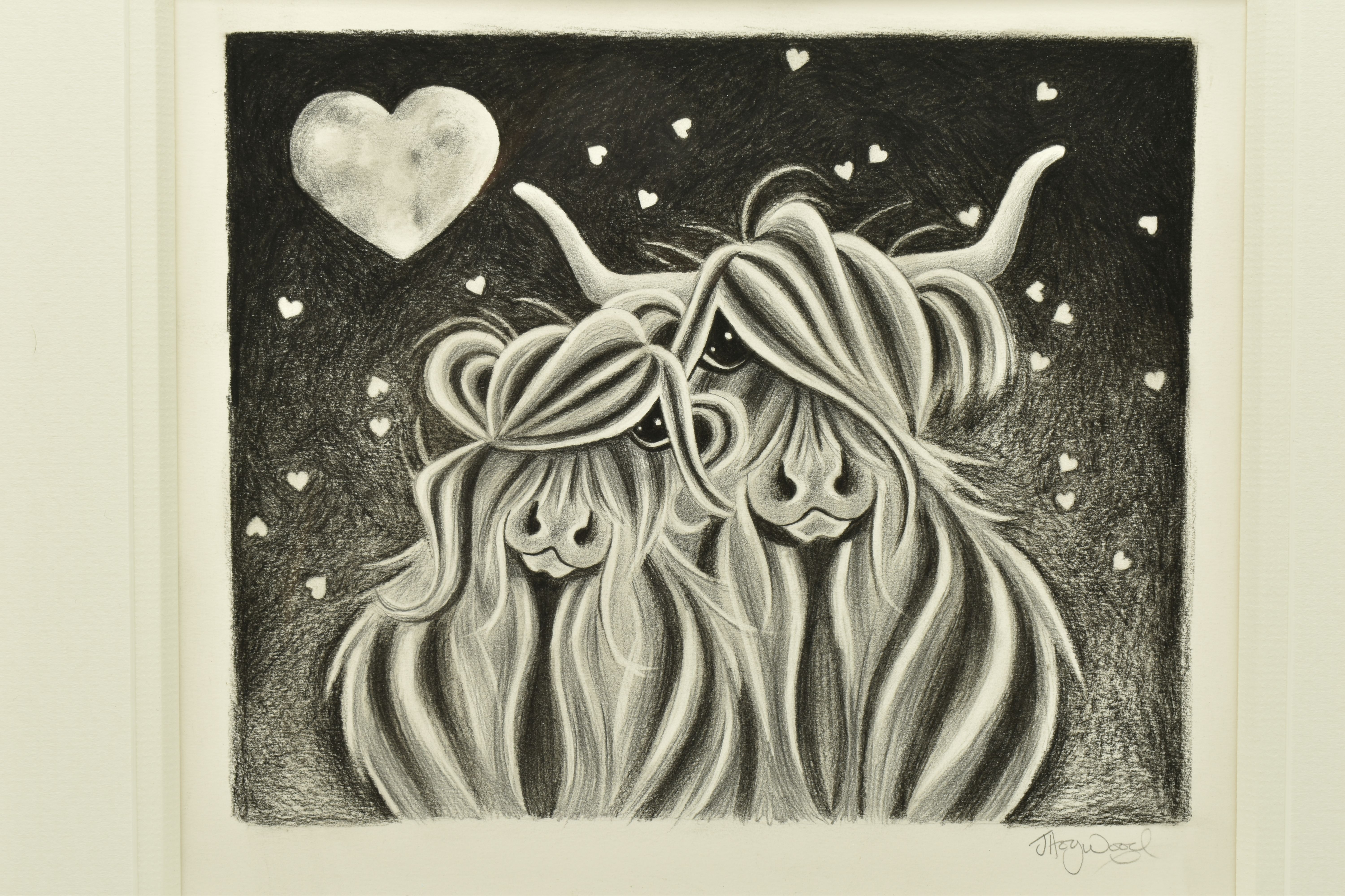 JENNIFER HOGWOOD (BRITISH 1980) 'LOVE UDDER THE MOO-N LIGHT', a monochrome sketch depicting a Bull - Image 3 of 5