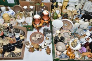 FOUR BOXES AND LOOSE CERAMIC ORNAMENTS AND VASES ETC, too include a pair of Royal Art Pottery vases,