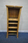 A MODERN PINE OPEN SHELVING UNIT, width 62cm x depth 49cm x height 158cm (condition report,