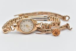 A LADIES 9CT GOLD CASED WRISTWATCH AND A WATCH BRACELET, a manual wind 'Rotary' wristwatch, round