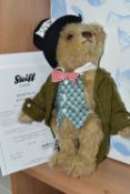 A BOXED STEIFF LIMITED EDITION 'TEDDY BEAR MAD HATTER', jointed with beige mohair and cotton '