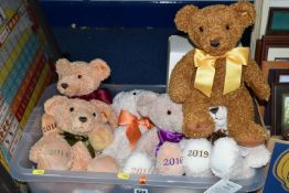 ONE BOX OF SIX STEIFF 'COSY YEAR' PLUSH BEARS, comprising 2014, 2015, 2016, 2017, 2018, 2019, all