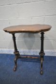 A VICTORIAN MAHOGANY CENTRE TABLE, with a shaped top, raised on turned legs with spiral design, on