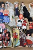 A BOX OF SOUVENIR DOLLS, nineteen dolls dressed in national costume, sailor and guardsman's uniform,