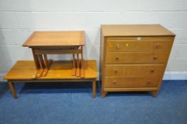 A MID CENTURY LEBUS CHEST OF FOUR DRAWERS, width 78cm x depth 44cm x height 102cm, a coffee table
