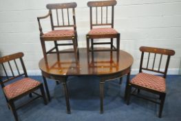 A PAIR OF GEORGIAN MAHOGANY D END DINING TABLES, with an additional leaf, on square legs, open width