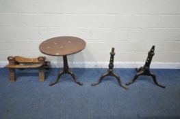 A 19TH CENTURY MAHOGANY TILT TOP TRIPOD TABLE, diameter 70cm x height 72cm, two other tripod table