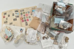 A SMALL CARDBOARD BOX OF UK COINS AND COMMEMORATIVES, to Include approximately 150 grams of Silver