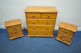 A MODERN PINE CHEST OF TWO SHORT OVER THREE LONG DRAWERS, width 85cm x depth 44cm x height 92cm, a