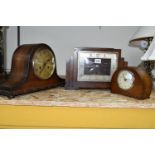 A GROUP OF THREE ART DECO WOODEN CASED MANTEL CLOCKS, comprising a square stepped clock mechanism