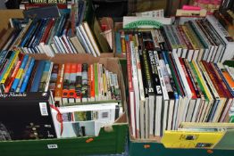 FOUR BOXES OF BOOKS containing over 160 miscellaneous titles in hardback and paperback formats on