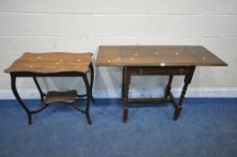 A 20TH CENTURY OAK DROP LEAF SIDE TABLE, with a single frieze drawer, on barley twist supports,