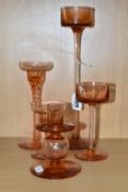 A GROUP OF 20TH CENTURY WEDGWOOD HELIX AND BRANCASTER GLASS CANDLE HOLDERS, Ronald Stennett Wilson