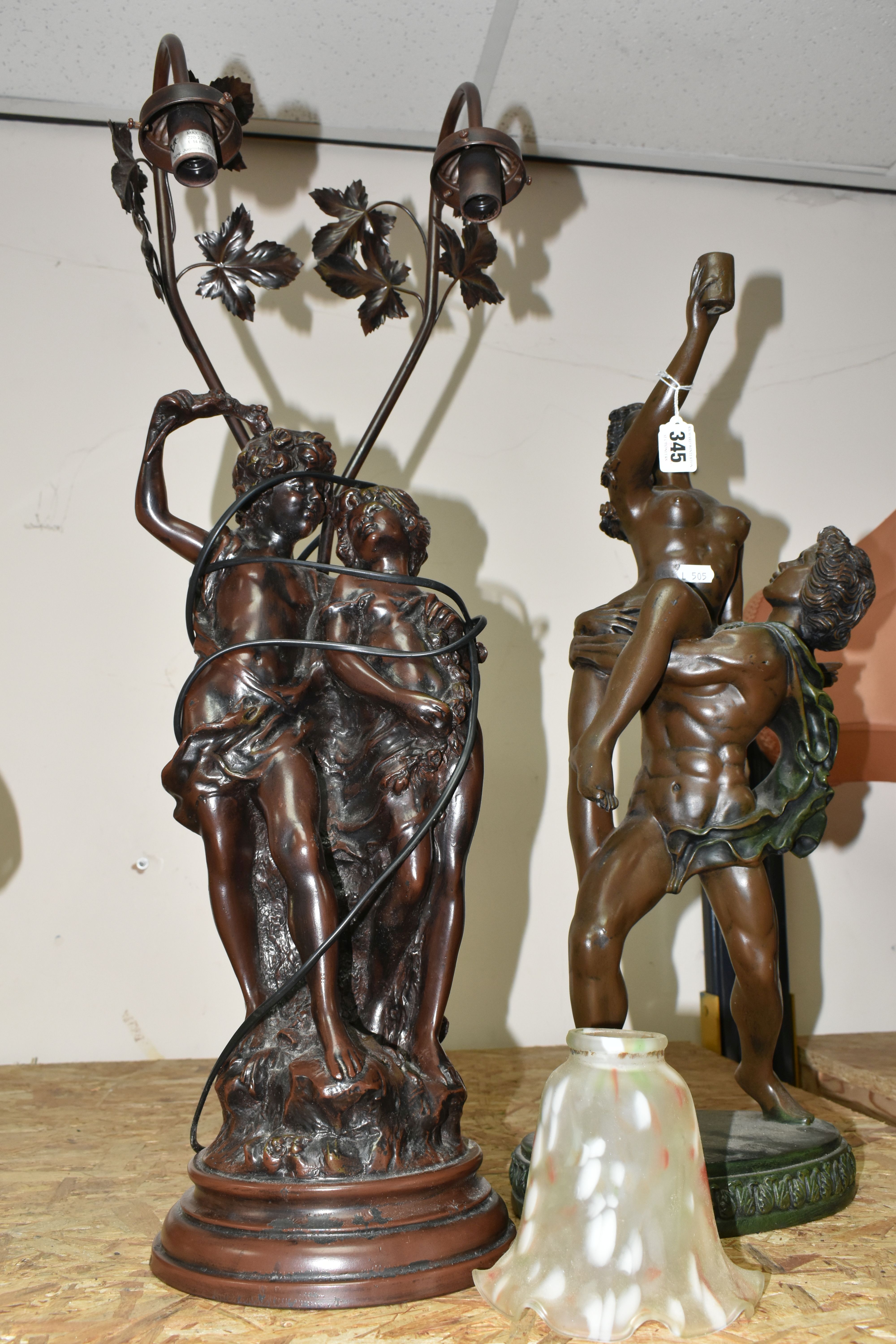 A LAMP BASE, SCULPTURE AND LAMP SHADE, comprising a bronzed and coloured resin figural sculpture, - Image 4 of 6