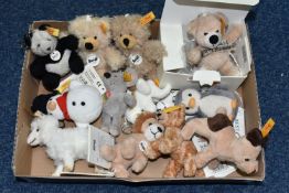 A BOX OF STEIFF PENDANT KEY RINGS, twelve key rings in the forms of teddy bears, a lion, a mouse, an