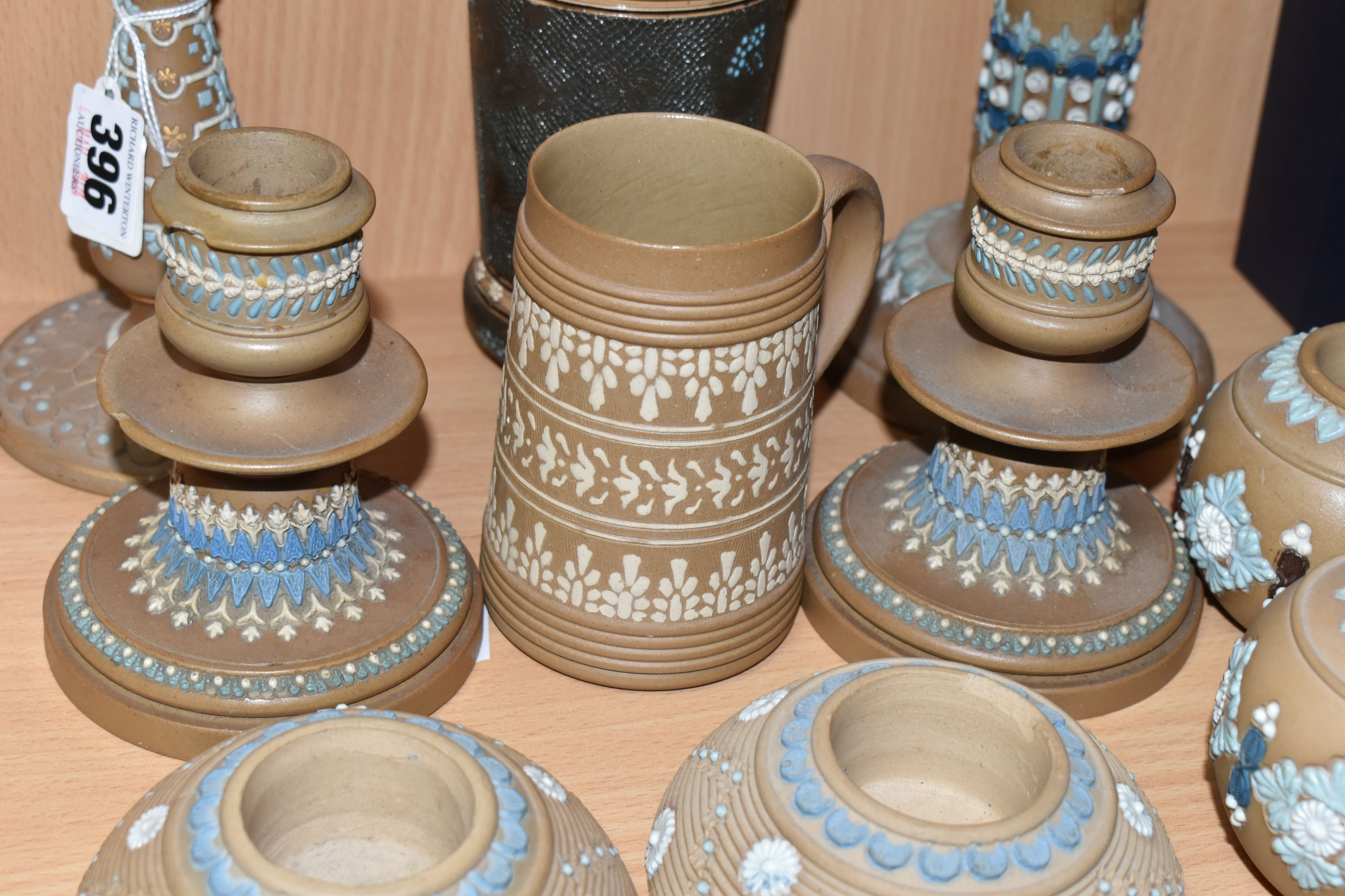 A GROUP OF DOULTON LAMBETH SILICON WARE, with applied foliate, floral and patterned decoration, - Image 5 of 11