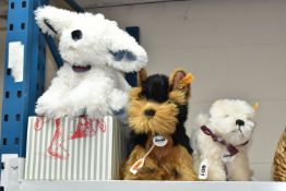 THREE STEIFF COLLECTORS DOGS, comprising a boxed 'Wuff Hund' 084416, a 'Herkules Yorkshire