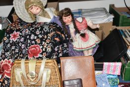 THREE BOXES OF MISCELLANEOUS SUNDRIES, to include a quantity of table linen, picnic basket,