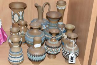 A MIXED GROUP OF DOULTON SILICON WARES, twelve assorted design and shape bud vases, impressed
