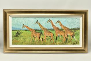 ROLF HARRIS (AUSTRALIAN 1930-2023) 'FOUR GIRAFFES' a limited edition print on board, 73/195 with