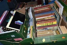FOUR BOXES OF BOOKS & EPHEMERA to include over 120 miscellaneous book titles in hardback and