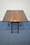 A 19TH CENTURY MAHOGANY SPIDER LEG DROP LEAF TABLE, with slender turned legs and stretchers, open