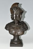 A BRONZED METAL GREEK BUST, a reproduction of an original sculpture by Émile Gullemin of a Greek