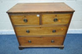 A GEORGIAN MAHOGANY CHEST OF TWO SHORT OVER TWO LONG DRAWERS, on bracket feet, width 88cm x depth
