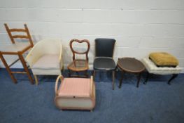 A VARIETY OF CHAIRS, to include a Keron Ltd leatherette upholstered chair, a cane seated chair, a