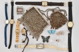 ASSORTED ITEMS, to include a light blue guilloche enamel butterfly wing brooch, stamped Sterling