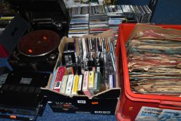 THREE BOXES AND LOOSE MUSIC RELATED ITEMS ETC, to include a Columbia 109A Grafonola gramophone in