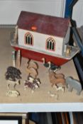 AN EARLY TO MID- 20TH CENTURY NOAH'S ARK AND ANIMALS, ark and wooden animals comprising Noah,