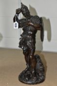 A BRONZED SPELTER FIGURE OF AN ANCIENT ROMAN WARRIOR, height 40cm (1) (Condition Report: patches