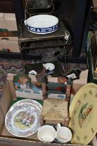 AN EARLY 20TH CENTURY CHILD'S TOY WASHSTAND, with original swing mirror, height 39cm and a blue