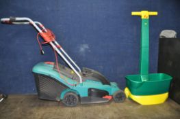 A BOSCH ROTAK 34GC ELECTRIC LAWN MOWER with collection box (PAT pass and working) and an Evergreen
