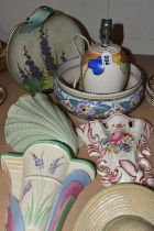 A COLLECTION OF MID-CENTURY CERAMICS, four wall pockets comprising a Burleigh Ware Art Deco design