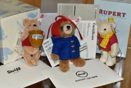 THREE BOXED STEIFF LIMITED EDITION MINIATURE BEAR ornaments, comprising 'Rupert Bear', no.653643,