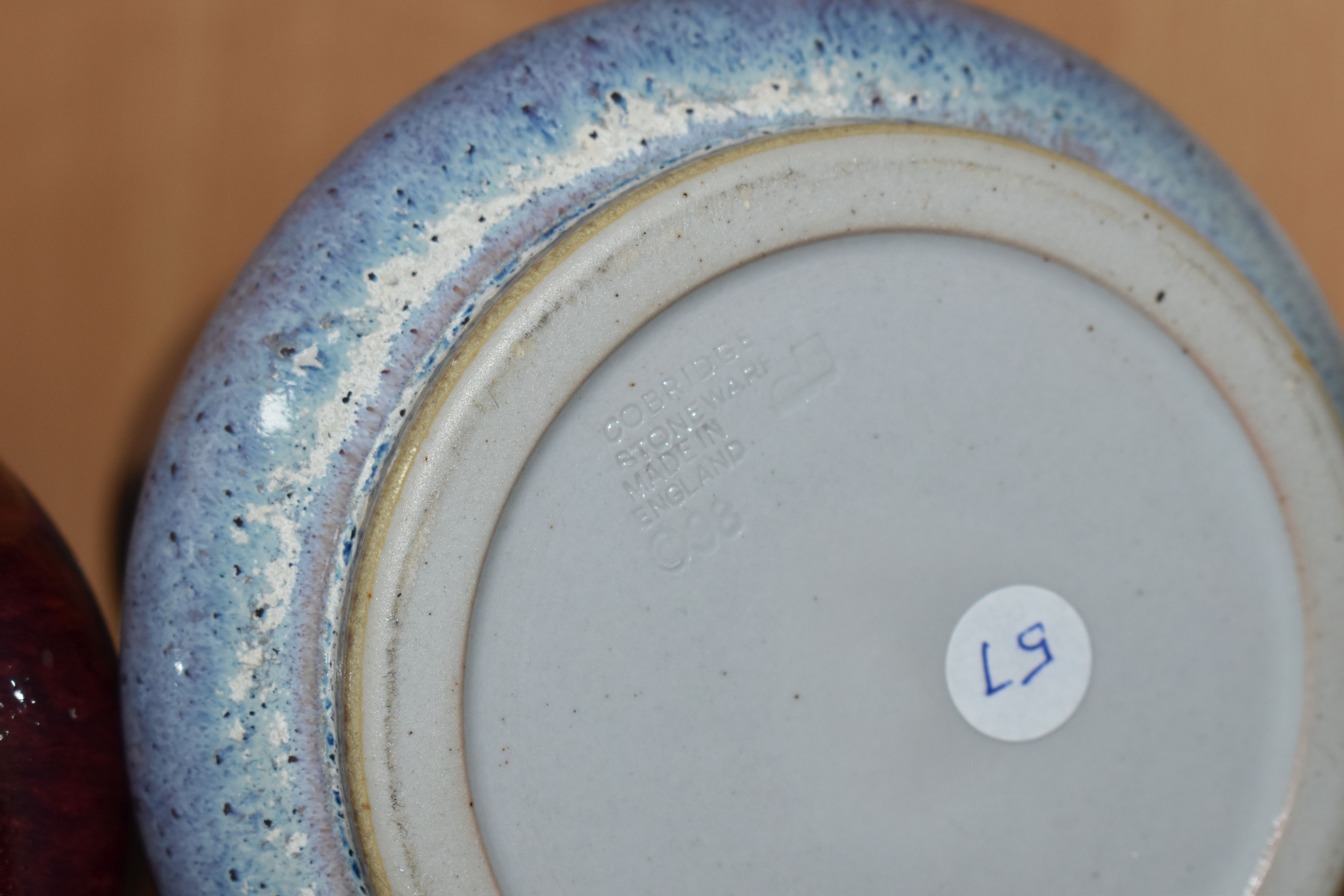 A GROUP OF THREE COBRIDGE STONEWARE VASES, comprising a mottled blue, white and purple vase, - Image 5 of 5