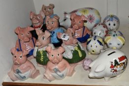 NINE WADE NATWEST PIG MONEY BOXES AND EIGHT OTHER CERAMIC PIGGY BANKS, the NatWest comprising two