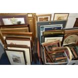 TWO BOXES AND LOOSE ASSORTED PRINTS ETC, to include a pair of oval J. Dorval etchings, Albert Holden