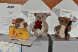 THREE BOXED STEIFF LIMITED EDITION MICE, comprising 'Pixi', 021497, ltd ed no. 676/1000, brown/beige