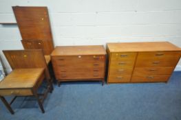 A MID CENTURY DANISH TEAK CHEST OF FOUR LONG DRAWERS, on cylindrical tapered legs, width 92cm x