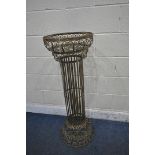 A GILDED WIRE JARDINIÈRE STAND, with a Corinthian pillar style support, diameter 48cm x height 111cm