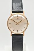 A 9CT GOLD GENTS 'GIRARD PERREGAUX' WRISTWATCH, hand wound movement, round dial signed 'Girard-