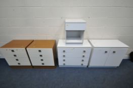 A WHITE THREE PIECE BEDROOM SUITE, comprising a chest of four drawers, width 80cm x depth 42cm x