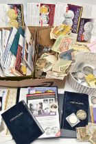 A BOX OF COINS AND COMMEMORATIVES, to include approximately 40x Diamond Jubilee coin collection 24ct