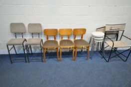 A VARIETY OF CHAIRS AND STOOLS, to include a set of three Apersite chairs, a pair of tubular metal