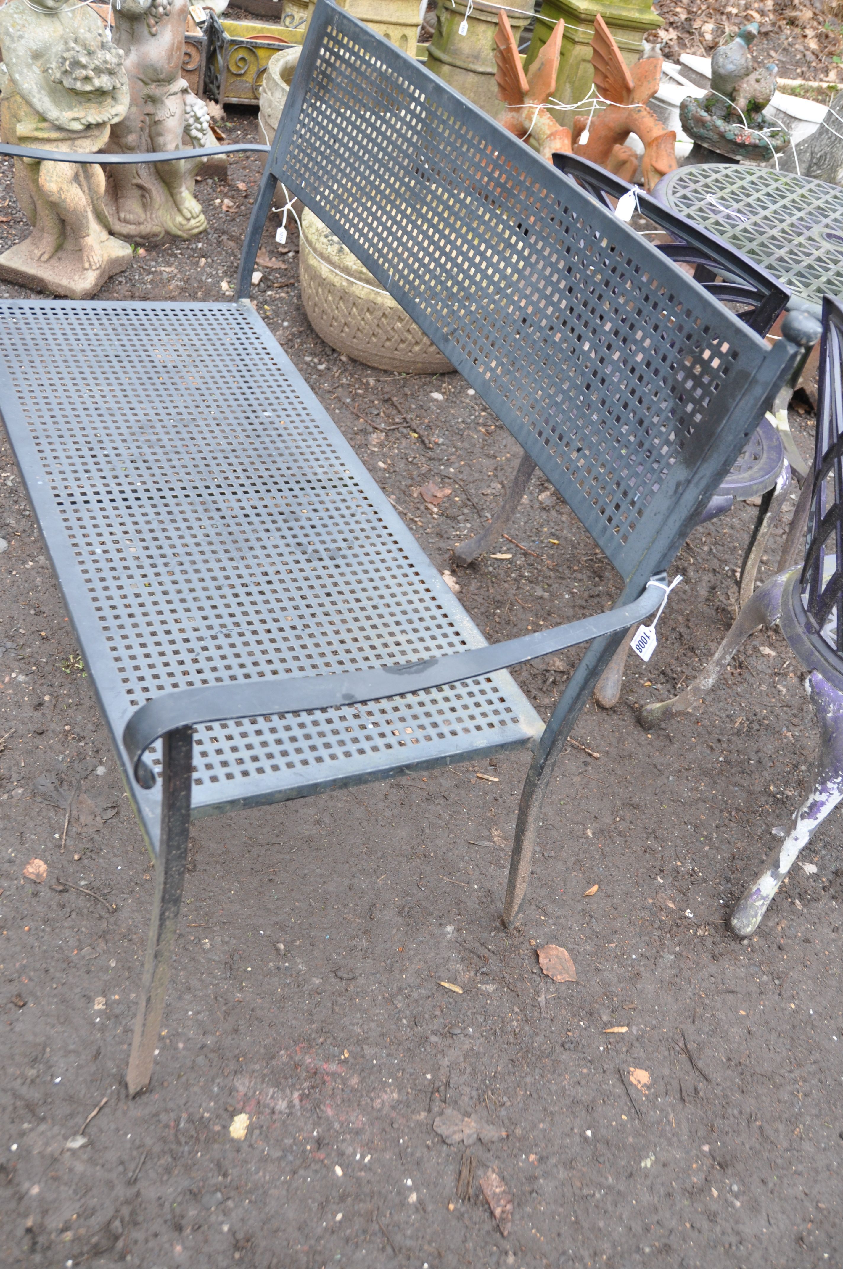 A MODERN PAINTED METAL BENCH with geometric pierced shape to seat and back width 116cm - Image 2 of 2